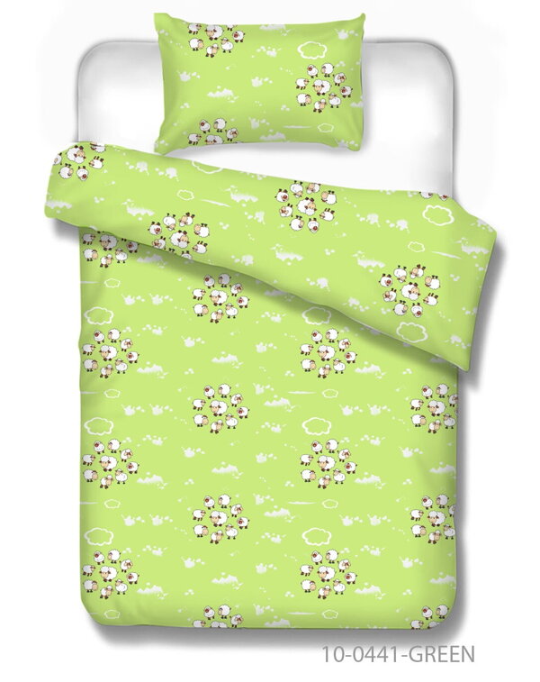 zelené detské posteľné obliečky s ovečkami