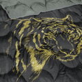 Extra hrejivá deka z jemného plyšu šedej farby s potlačou zlatého tigra na šedom podklade.
