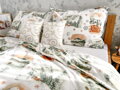 Flanelové návliečky v nádhernom zimnom dizajne s motívom zasneženej maľovanej krajiny v zelenkasto-béžových tónoch. Tie najkrajšie vianočné obliečky z hrejivého flanelu, vyrobené na slovensku.