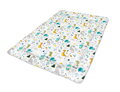 Bavlnená hracia podložky pre deti a bábätká s mäkkučkou výplňou z dutých polyesterových vlákine a potlačou farebných dinosaurov na bielom podklade.