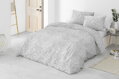 Luxusné biele makosaténové obliečky Cannes sivá s jemnou rastlinnou potlačou, príjemné, priedušné a odolné. Set 2×70×90cm a 2×140×200cm.