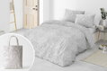 Luxusné biele makosaténové obliečky Cannes sivá s jemnou rastlinnou potlačou, príjemné, priedušné a odolné. Set 2×70×90cm a 2×140×200cm.
