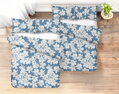 Set bavlnených obliečok z tradičnej ružomberskej textilky. Bavlnené obliečky s potlačou gaštanových listov v modrej farbe sú elegantným doplnkom do každej spálne.