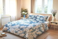 Set bavlnených obliečok z tradičnej ružomberskej textilky. Bavlnené obliečky s potlačou gaštanových listov v modrej farbe sú elegantným doplnkom do každej spálne.