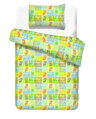 Detské posteľné obliečky s hlavným motívom mačiek vo farebných odtieňoch zelenej a žltej farby.  Kvalitné bavlnené obliečky, ktoré potešia každé dieťa.