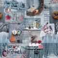 Vianočný obrus v mrazivých modrých tónoch s tradičným vianočným motívom.