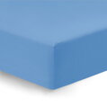 Napínacia Jersey plachta z hladkého bavlneného úpletu s kvalitnou gumičkou po celom okraji v príjemnej modrej farbe vhodné aj na vyššie matrace.