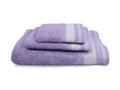 Elegantná 3-dielna sada uterákov RIVA zo 100 % bavlny s gramážou 550 g/m². Fialové uteráky s dekoratívnym vzorom.