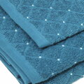 Sada uterákov a osušky v žakárovom prevedení svetlo modrej farby v darčekovom balení.