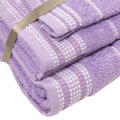 Sada 2 uterákov a 1 osušky s decentným bodkovaným vzorom fialovej farby. 