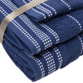 Sada 2 uterákov a 1 osušky s decentným bodkovaným vzorom tmavo-modrej farby. 