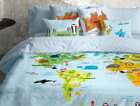 Obliečky WORLD MAP s potlačou mapy sveta zo 100% bavlny.