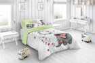 Detské posteľné obliečky so slonom v kombinácii s jednofarebnou zadnou stranou vo farbe limetky zo 100% bavlny.