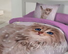 Bavlnené obliečky s roztomilým mačiatkom na fialovom podklade vyrobené zo 100% bavlny so zapínaním na zips