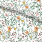 Romantické bavlnené obliečky s potlačou rozkvitnutých lúčnych kvetov v oranžovo-zelených tónoch zo 100% bavlny.  