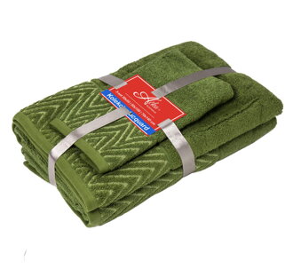 3 SET Wave Tmavozelená | Uteráčik 50x30, uterák 50x70, osuška 70x140