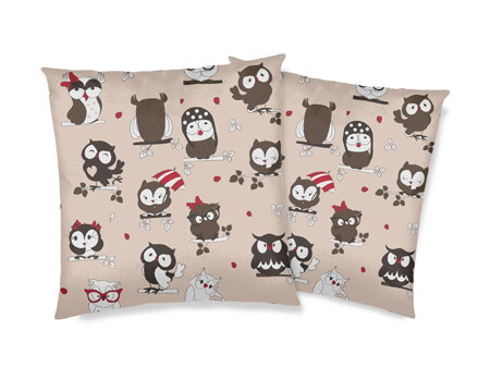 2 set obliečok na vankúš OWLS FAMILY Kakaová