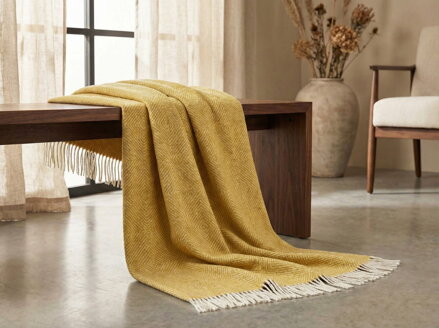 Vlnená deka MERINO Mustard Pattern