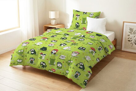 Bavlnené obliečky OWLS FAMILY Zelená
