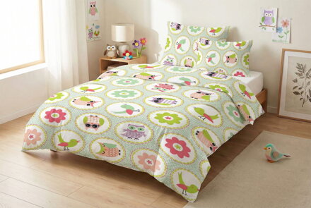 Detské obliečky SOVIČKY Zelená 140x200 cm