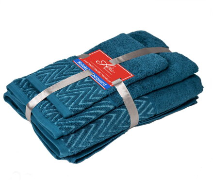 3 SET Wave Karibská modrá | Uteráčik 50x30, uterák 50x70, osuška 70x140