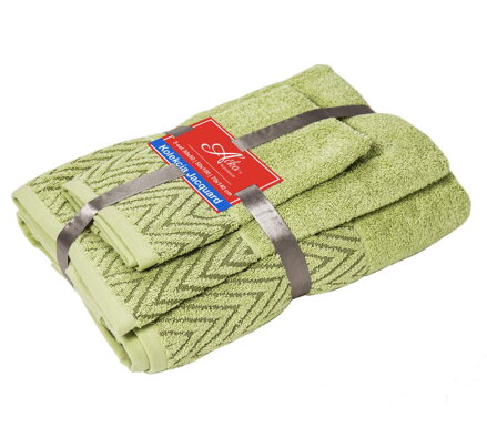 3 SET Wave Cellery Green | Uteráčik 50x30, uterák 50x70, osuška 70x140