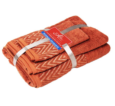 3 SET Wave Oranžová | Uteráčik 50x30, uterák 50x100, osuška 70x140