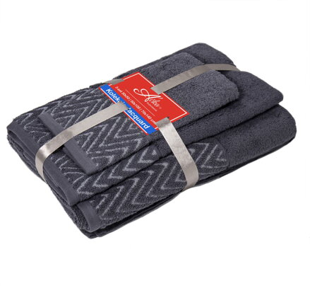 3 SET Wave Tmavošedá | Uteráčik 50x30, uterák 50x70, osuška 70x140