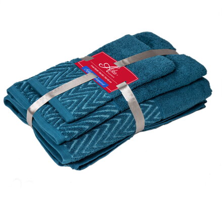 3 SET Wave CARIBEAN BLUE | Uteráčik 50x30, uterák 50x100, osuška 70x140