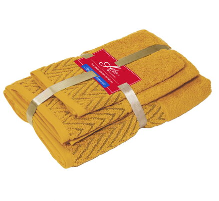 3 SET Wave MUSTARD | Uteráčik 50x30, uterák 50x100, osuška 70x140