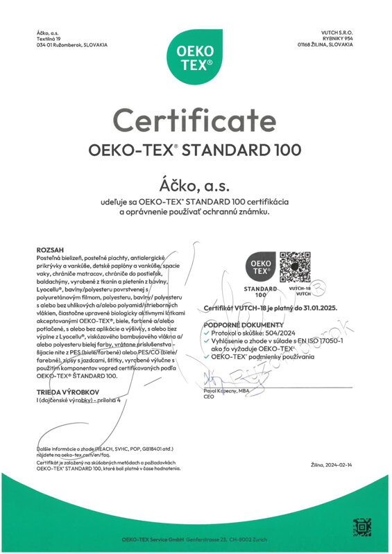 Certifikát OEKO-TEX STANDARD 100 na výrobky pre deti a dojčatá do 3 rokov