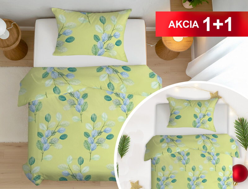 Bavlnené obliečky 1+1 PODOLÍNEC Light green