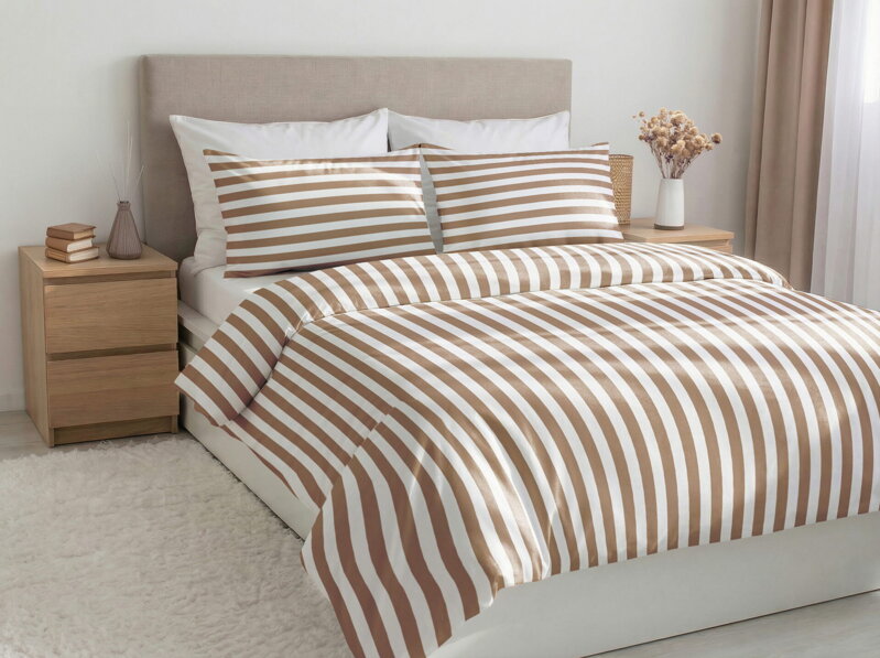 Bavlnené obliečky LINES Mocca