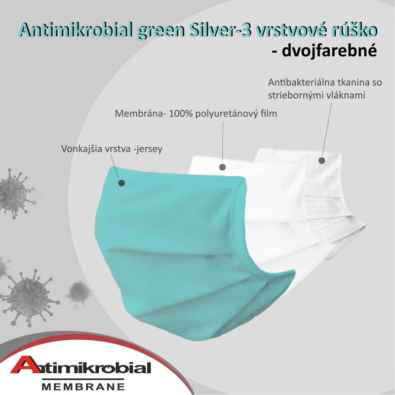 Sada 3 ks | Antimikrobiálne rúško Green Silver - 3 vrstvové rúško s membránou