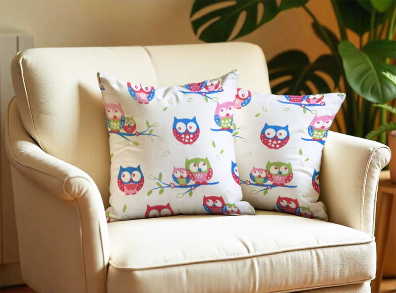 2 set obliečok na vankúš OWLS ON BRANCH White