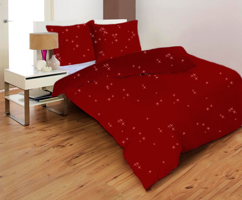 Posteľné obliečky STARS BORDO CHILLI  2+2 | Mikrovlákno | Metalická potlač | 140x200 70x90